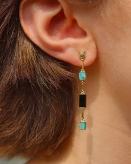 Louisette - Boucles d'oreilles turquoise & onyx noir