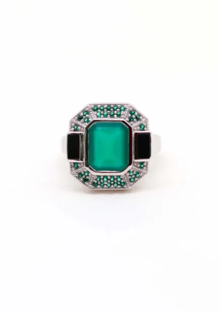 Aventurine le Raincy bijoux - Célestine: Bague Art Déco Argent avec Onyx vert et Onyx noir Lambertine