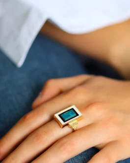 Victorine -  Bague plaqué or & chrysocolle