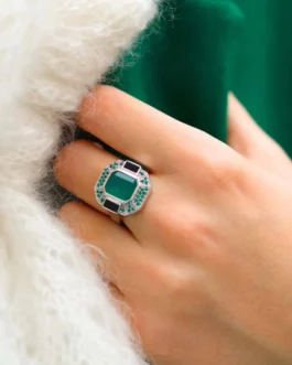Célestine - Bague argent avec onyx vert & noir