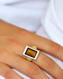 Victorine - Bague plaqué or & oeil de tigre