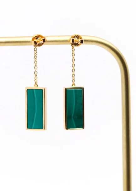 Augustine: Boucles d'oreilles pendantes plaqué or Malachite Lambertine