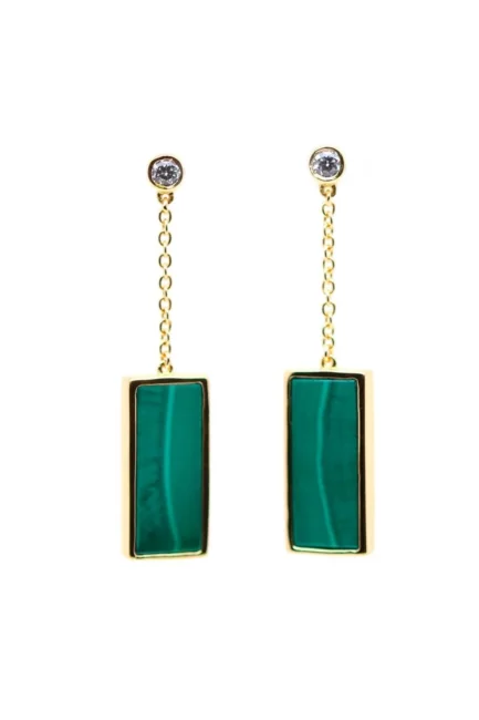 Augustine: Boucles d'oreilles pendantes plaqué or Malachite Lambertine