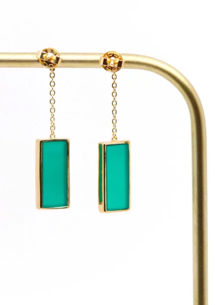 Augustine: Boucles d'oreilles pendantes plaqué or Onyx vert Lambertine