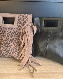 Sac cuir 100% noir & léopard