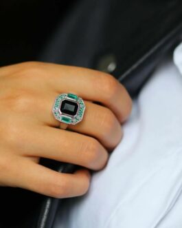 Célestine - Bague Art Déco Argent avec Onyx noir et Onyx vert