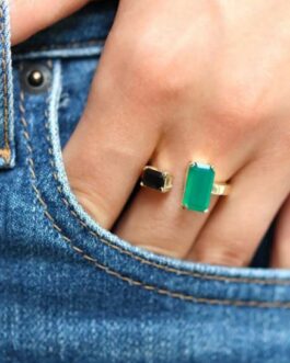 Odette - Bague plaqué or Onyx vert et Onyx noir