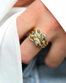 Sidonie - Bague serpent plaqué or et Labradorite