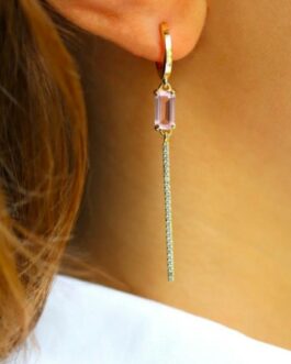 Vivienne - Boucles d'oreilles asymétriques plaqué or Quartz rose